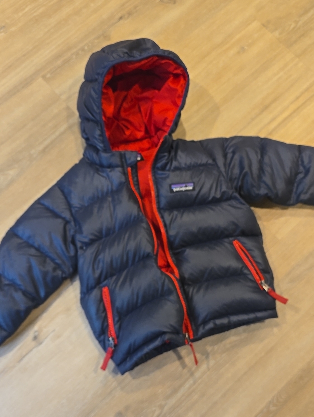 Patagonia Baby Hi-Loft Down Sweater™ Hoody - Navy/Red